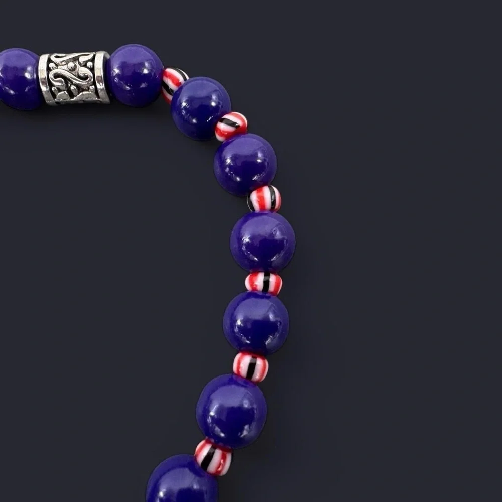 Midnight Striped Glass Bead Bracelet